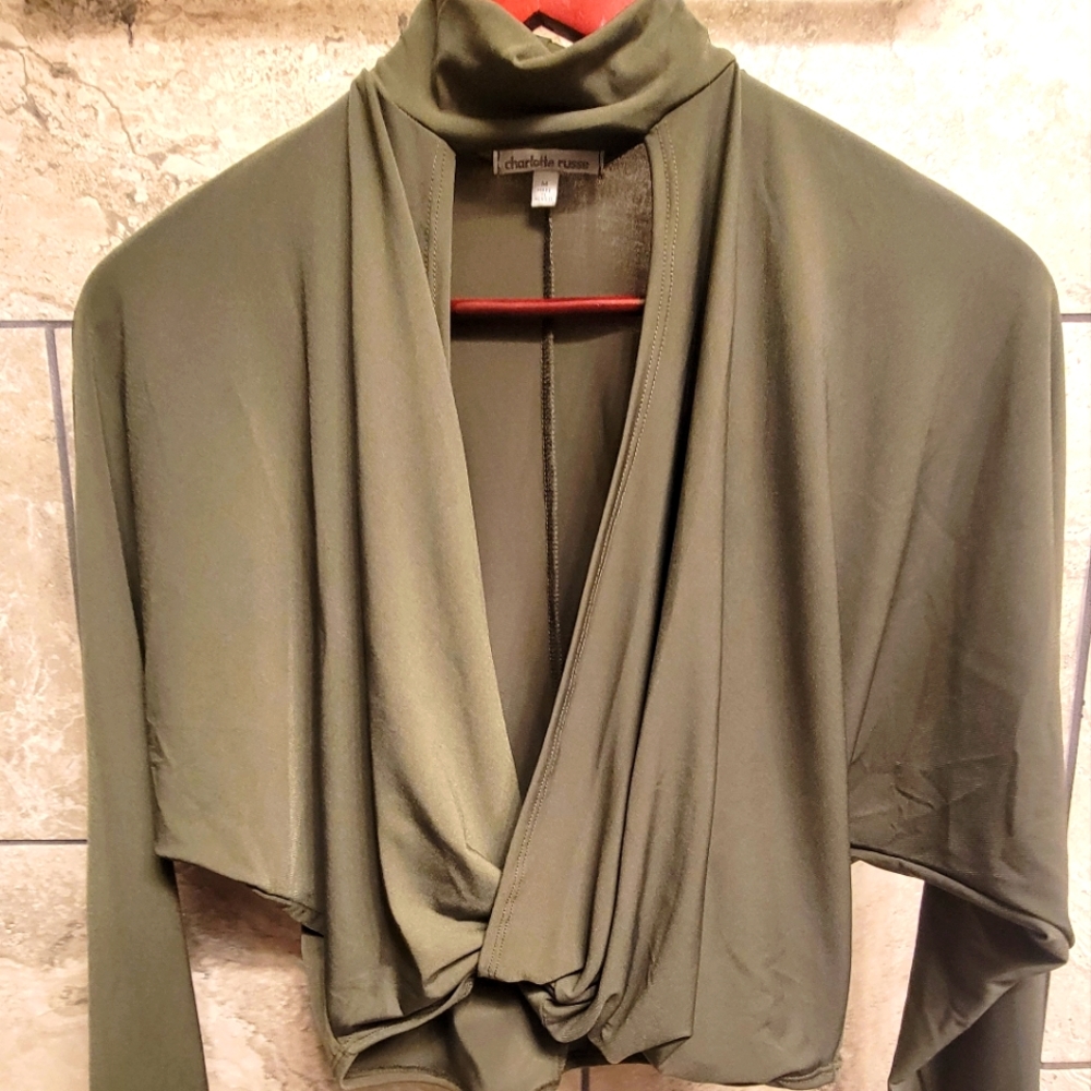 Charlotte Russe olive green, medium dressy crop top.